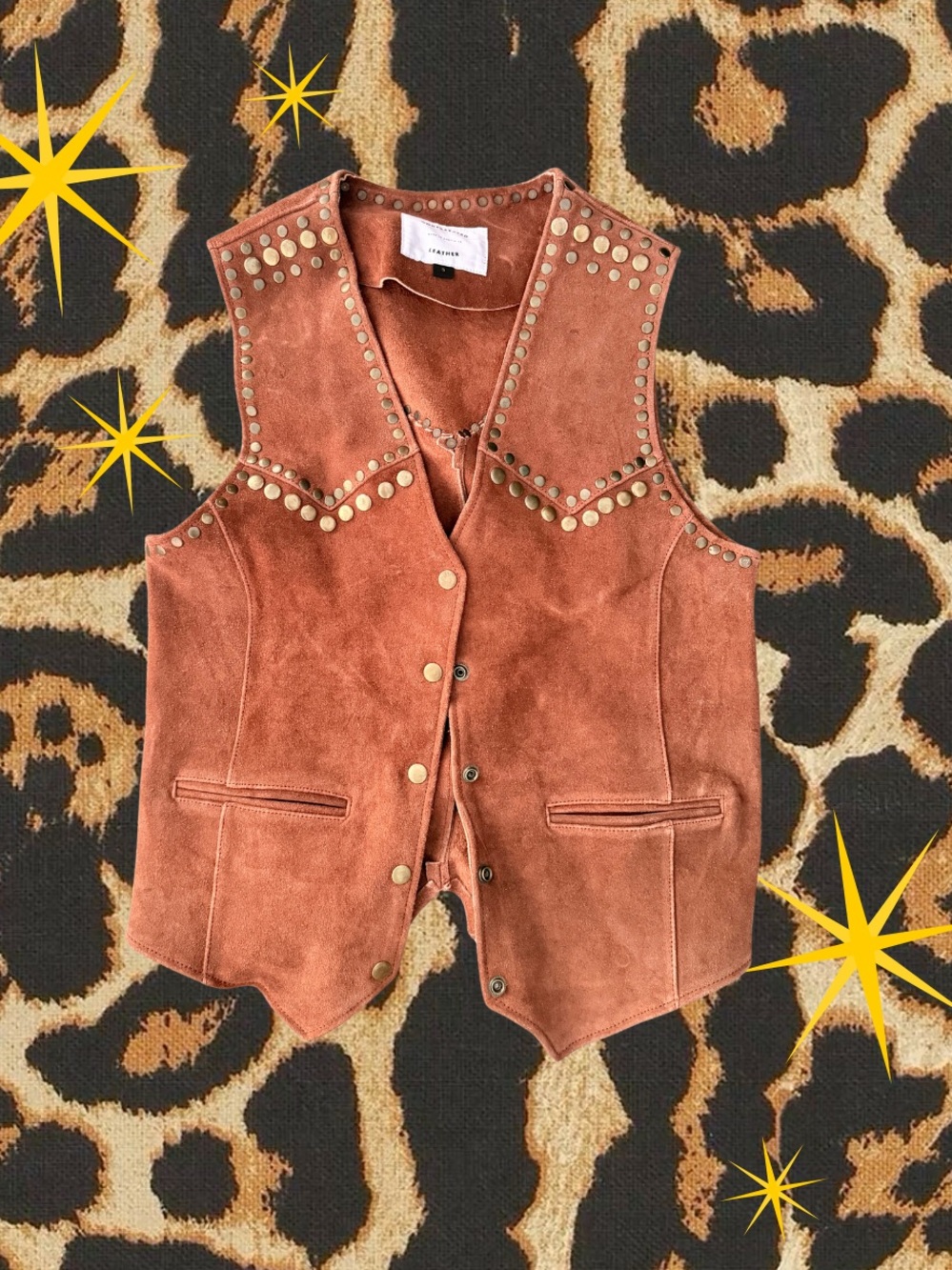 UNDERSTATED LEATHER | Tan Suede Leather Studded Vest | Women’s Size Small